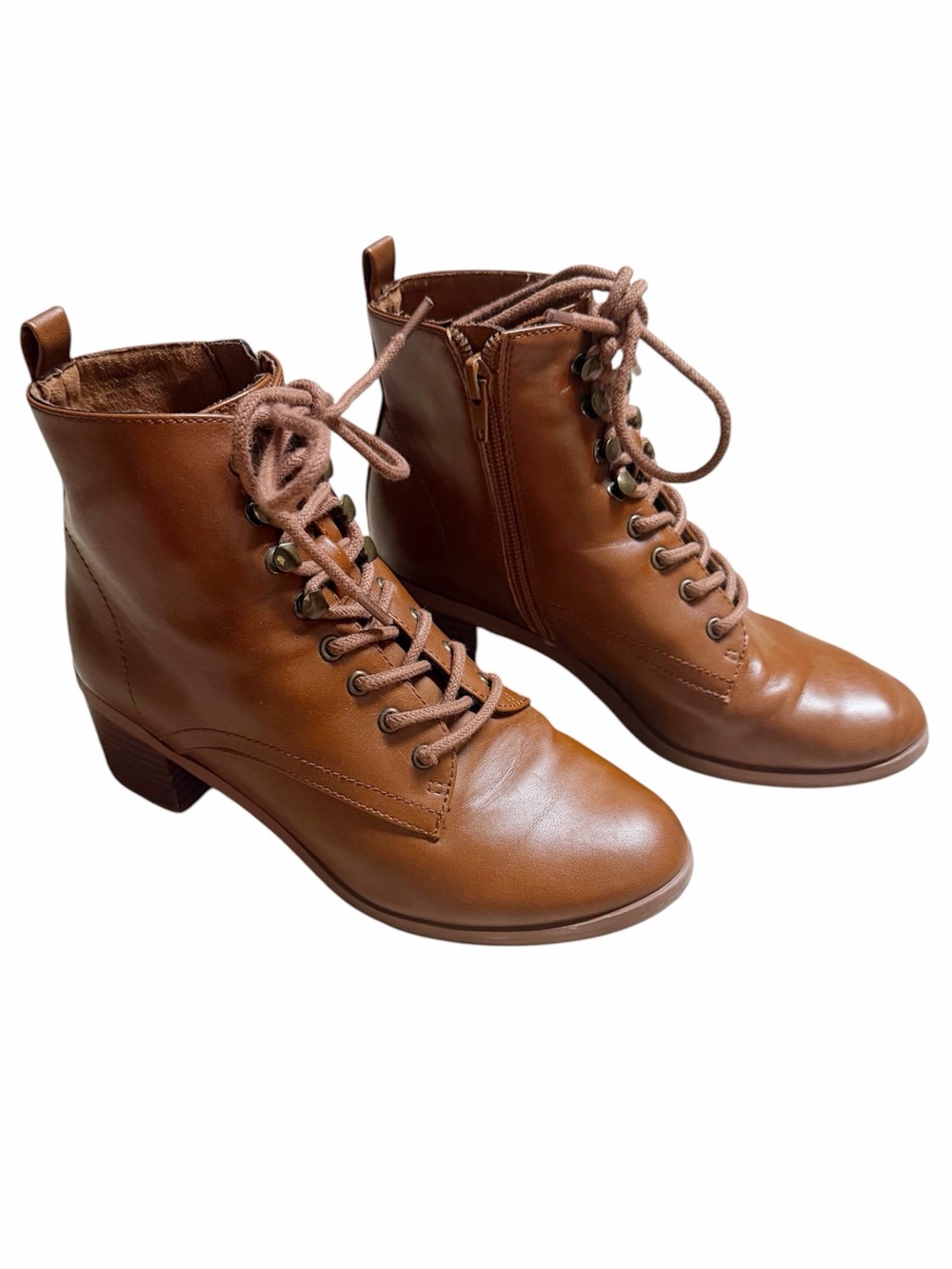 LOFT Brown Lace Up Vegan Leather Block Heel Boots Size 5.5